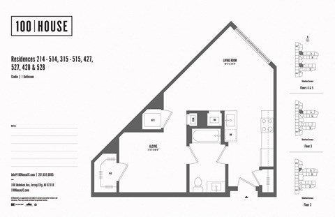 Floor plan for studio, 1 bath, 599 sqft